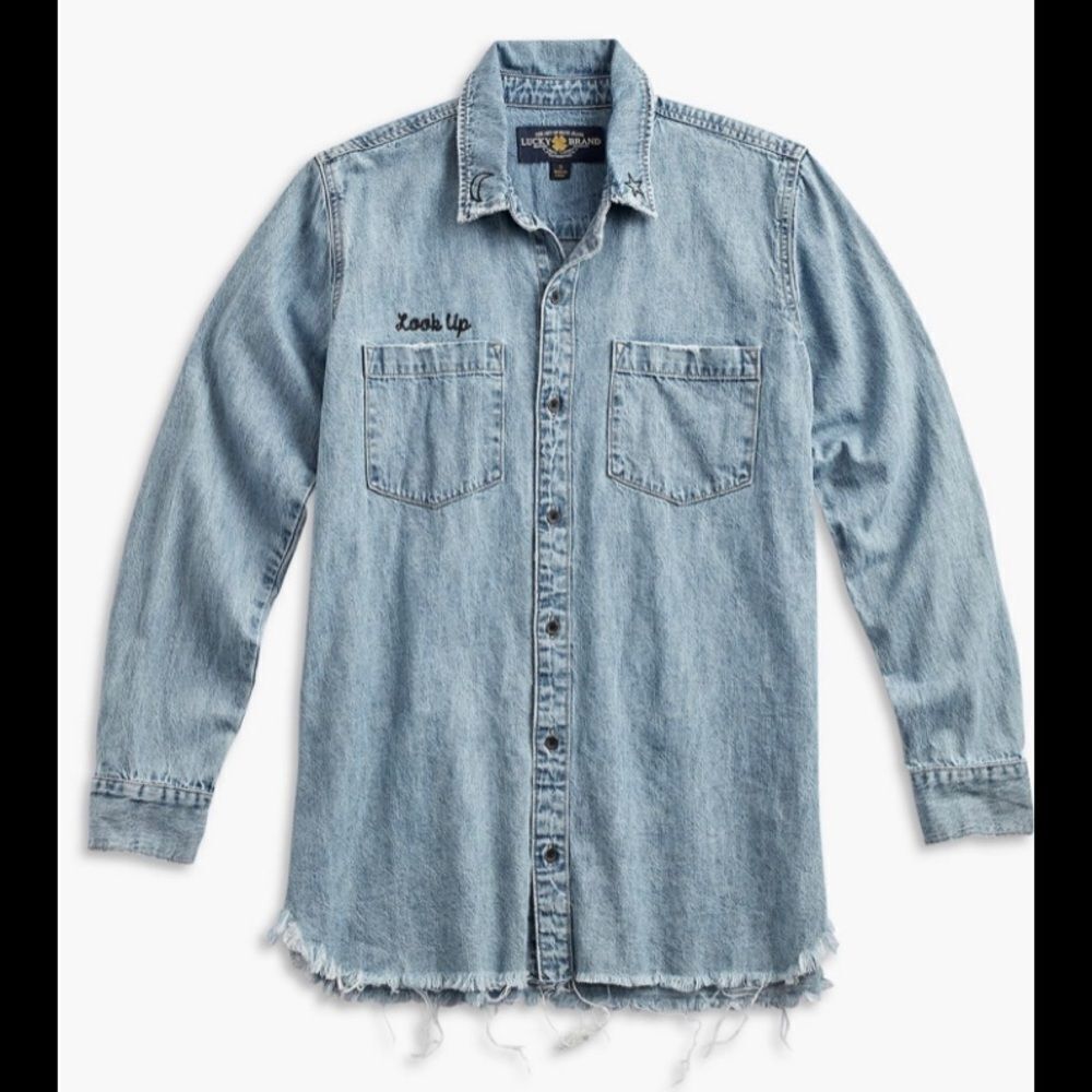 Lucky Brand Denim Boyfriend shirt “Look Up” size small.
